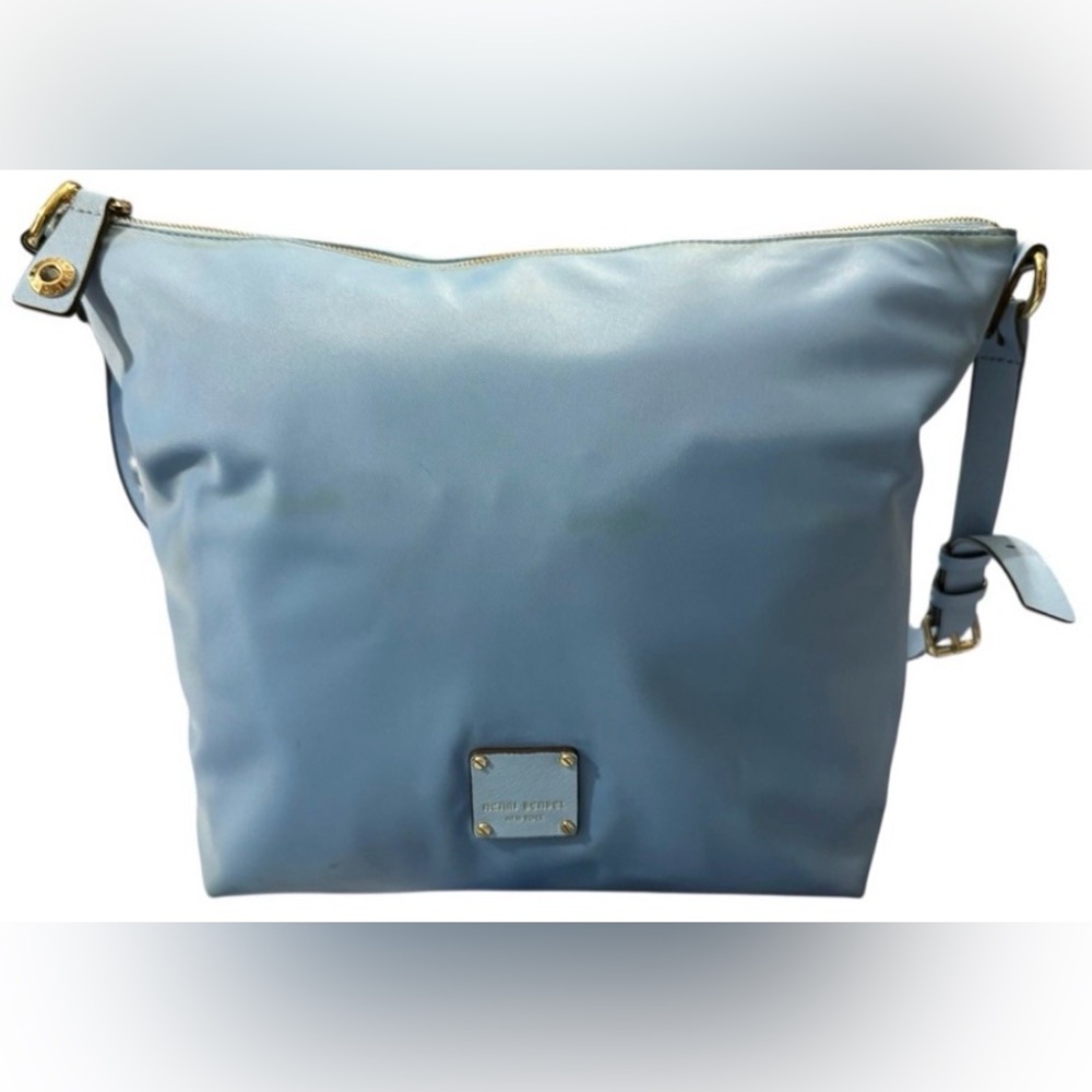 Henri Bendel Blue Nylon Tote Gold Hardware Shoulder Bag Large - Picture 2 of 13
